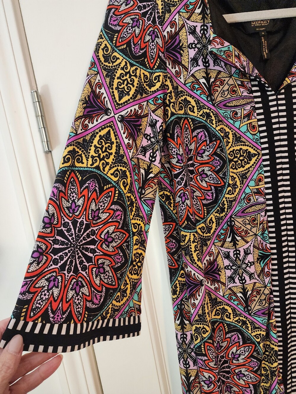 Laundry By Shelli Segal Black-Trim Multicolor Medallion Print Dress Sz 6 Bold - Picture 3 of 13
